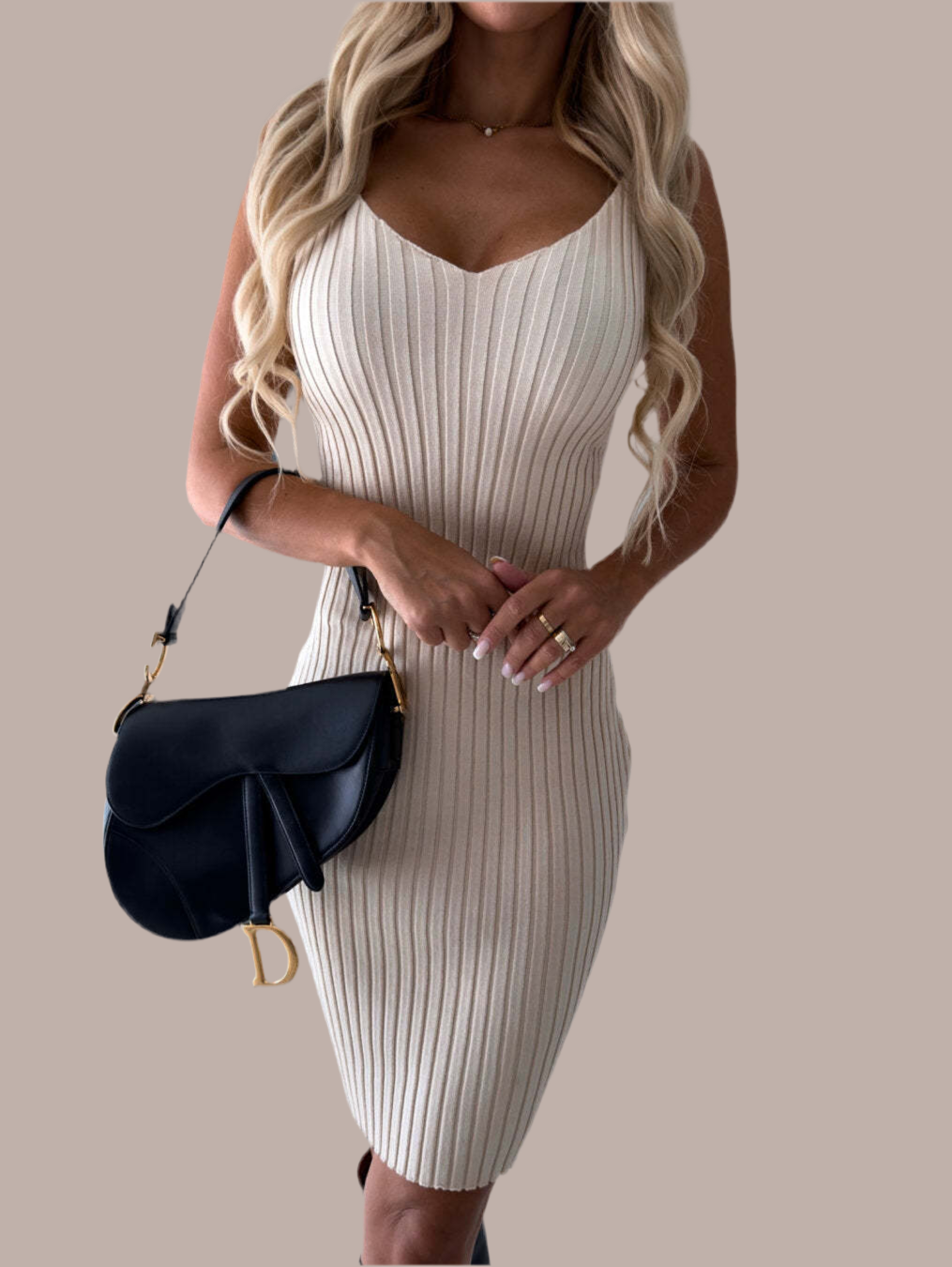 "The She Savvy Sculpt: Curves Redefined in Luxurious Fit" 2pcs Suit Women's Solid Stripe Long-sleeved Top And Tight Suspender Skirt Fashion Autumn Winter Slim Clothing.